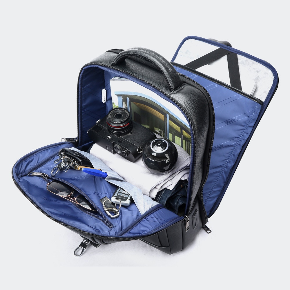 Rucsac din piele Bopai Fidelis, 15.6", negru, 43x31x20cm, capacitate 26.5L