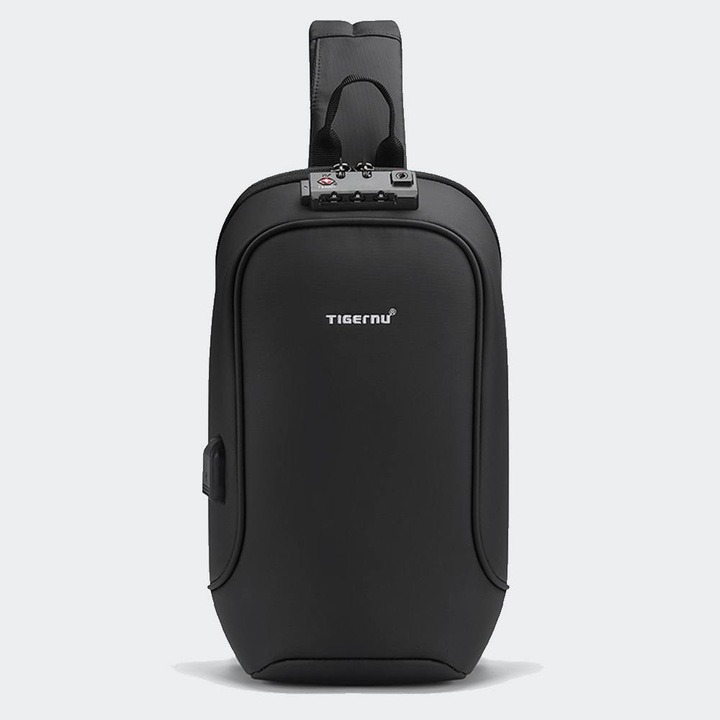Rucsac Tigernu CROSSBODY, impermeabil, 9.7", negru, 34x10x10cm, 6L