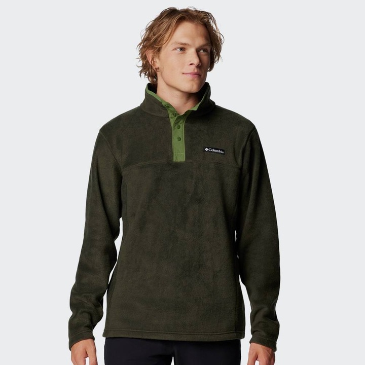 Jacheta sport barbati, Columbia, Steens Mountain Half Snap II, regular fit, verde kaki, fleece moale