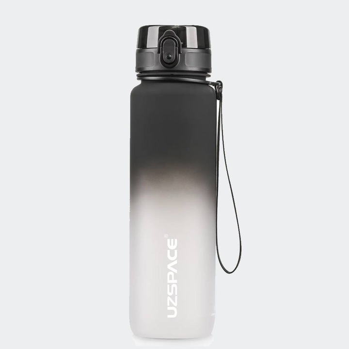 Sticla sport Uzspace, plastic, 1000mL, negru/alb