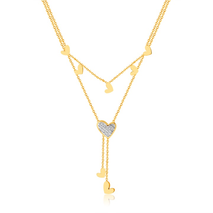 Colier inox dublu cu inimioare si zirconii, BeSpecial, CLR581