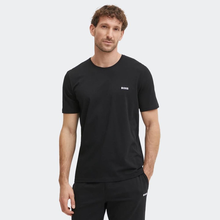 Tricou sport, BOSS, logo brodat, negru, bumbac cu spandex