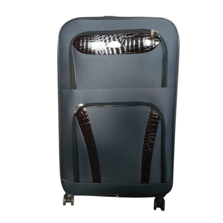 Troler voiaj, Mic, Naimeed D7179, 4 roti duble 360 grade, material textil, inchidere cifru, Gri, 36x22x55cm