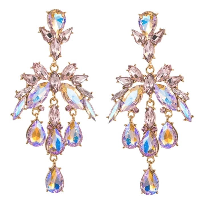 HOLOGRAFIKUS rózsaszín arany fülbevaló irizáló hatással, nagy és hosszú