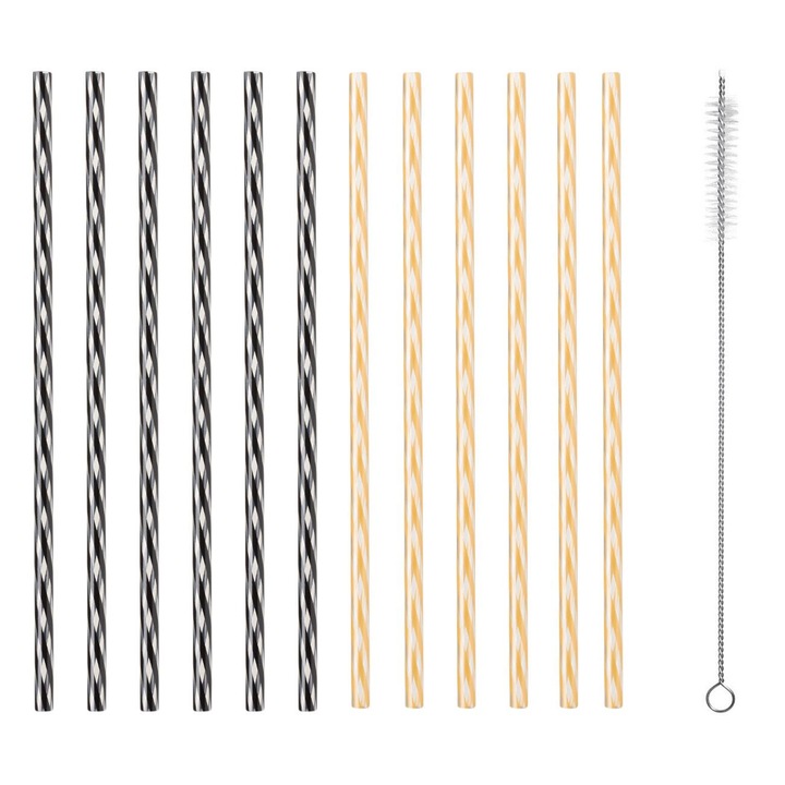 Paie Negre Aurii Reutilizabile din Plastic 6x205mm & Perie de Curatare - 12buc