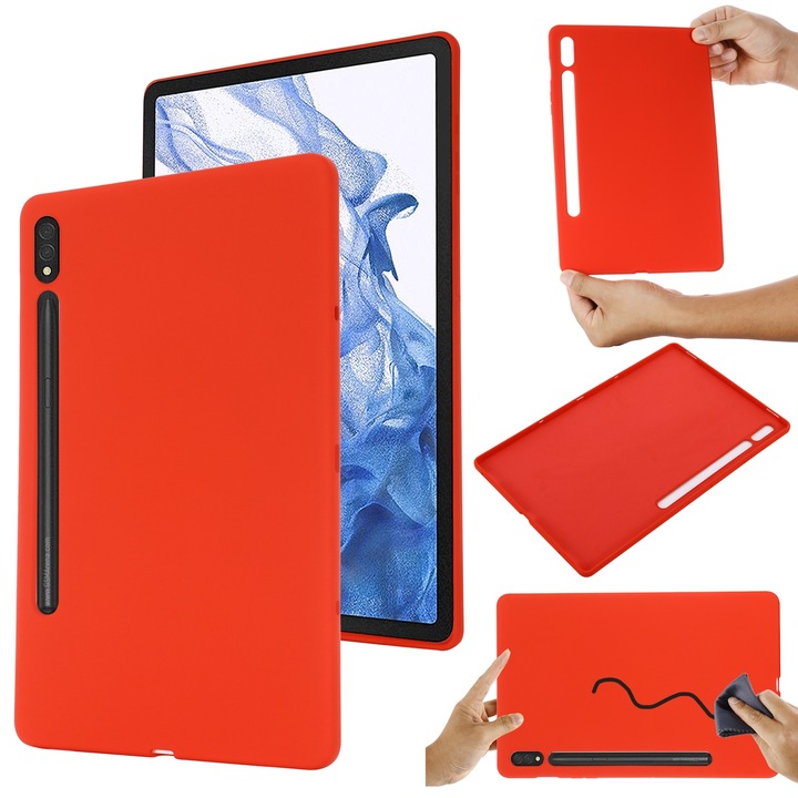 Калъф за таблет, съвместим с Samsung Galaxy Tab S9 Ultra / S10 Ultra от течен силикон, удароустойчив, червен цвят