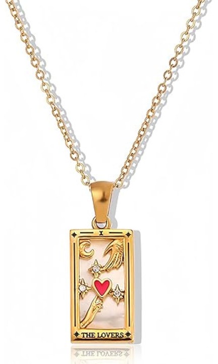 Colier Tarot Vintage „The Lovers” Placat cu Aur 18K – Talisman Norocos Pentru Iubire