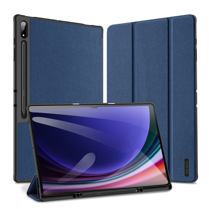 Husa tableta compatibila cu Samsung Galaxy Tab S10 Ultra, piele PU, tip carte, inchidere magnetica, albastru