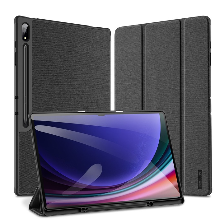 Husa tableta compatibila cu Samsung Galaxy Tab S10 Ultra, piele PU, tip carte, inchidere magnetica, neagra