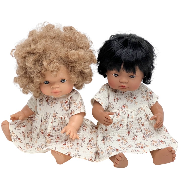 Rochie de papusa din muselina Miniland 38cm, Minikane 34cm cinnamon link