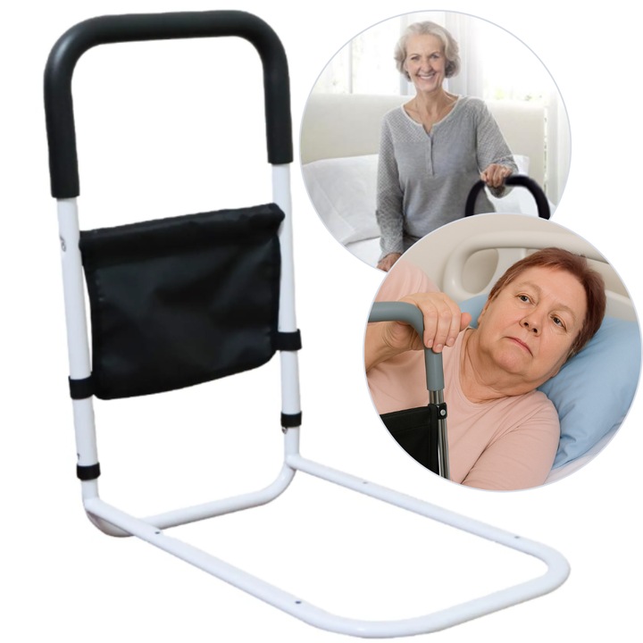 Balustrada de sprijin pentru pat, inaltime reglabila, Protectie anti-cadere, Gard auxiliar, non-alunecare, Negru/Alb