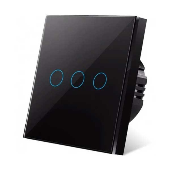 Intrerupator triplu touch Negru, Sticla Securizata, LED