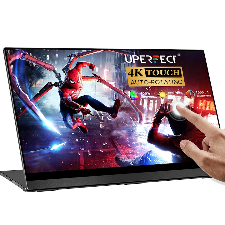 Преносим монитор 15.6" UPERFECT 4K сензорен екран, 100% sRGB, черен, VESA 75x75 мм