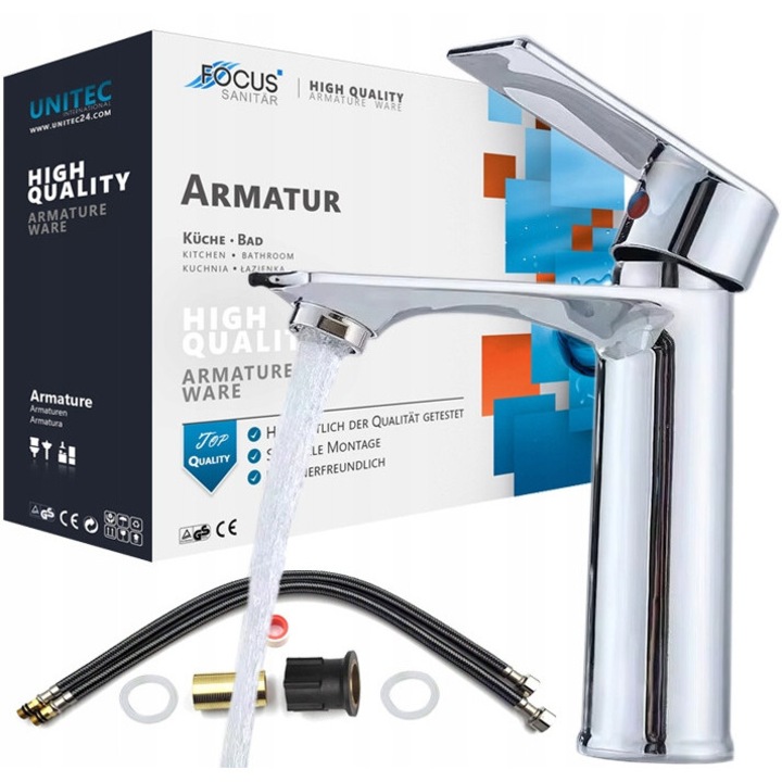 Baterie lavoar baie cromata pe blat stativa eleganta robinet chiuveta baie montaj complet baterie moderna mixer apa rece calda robinet umywalkowy lucios inalta design simplu clasic instalatie baterie chiuveta baie crom lucios