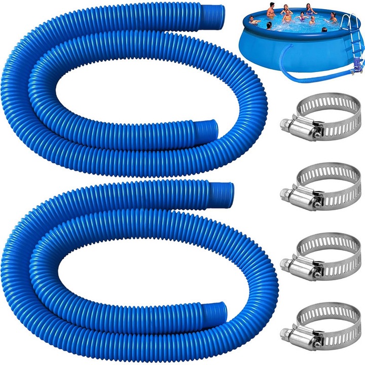 Маркуч за басейн, 2 броя, 32 мм, 1,5 м, с 4 метални скоби