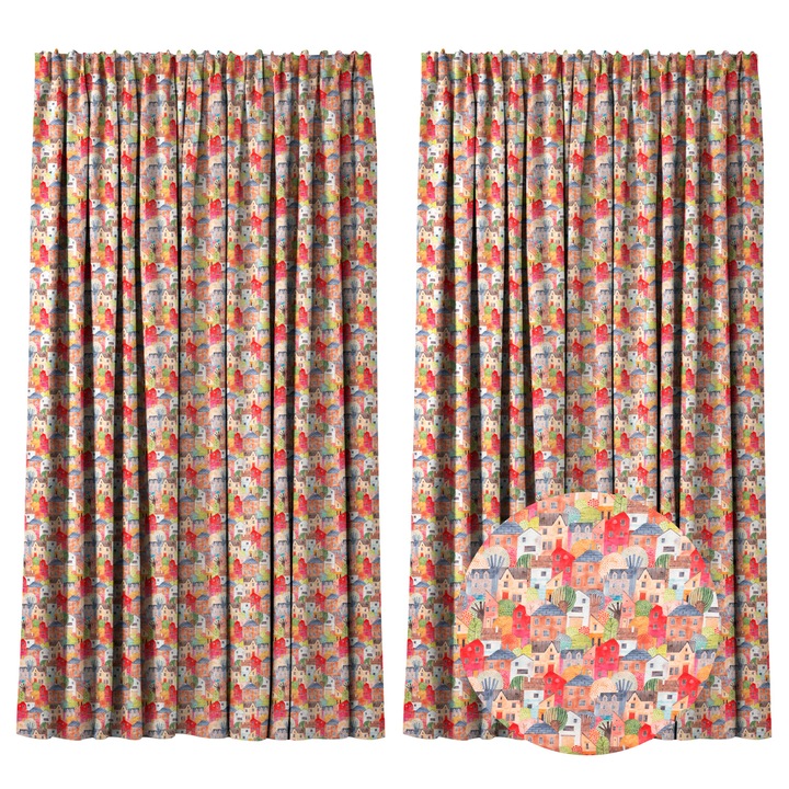 Комплект 2 пердета 160 x 240 см, 60% затъмнение, модерен принт, Kidizi Colors are Back in Town, многоцветни завеси за хол или спалня