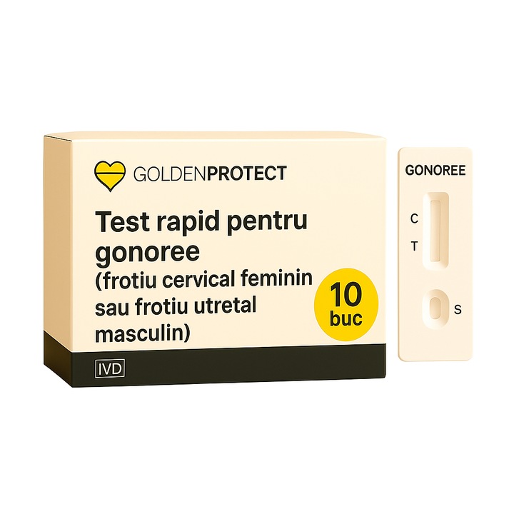Set 10 teste rapide pentru depistarea infectiei cu gonoree, prelevare frotiu cervical feminin sau frotiu uretral masculin, Golden Protect