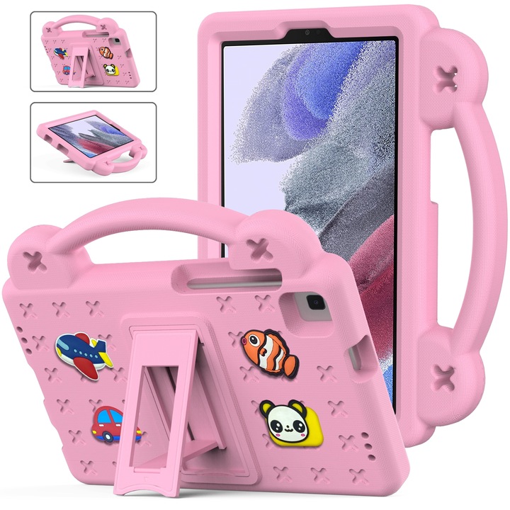 Husa tableta compatibila cu Samsung Galaxy Tab A7 Lite 8.7 2021 T220/T225, pentru copii, cu maner si suport, rezistenta la socuri, roz