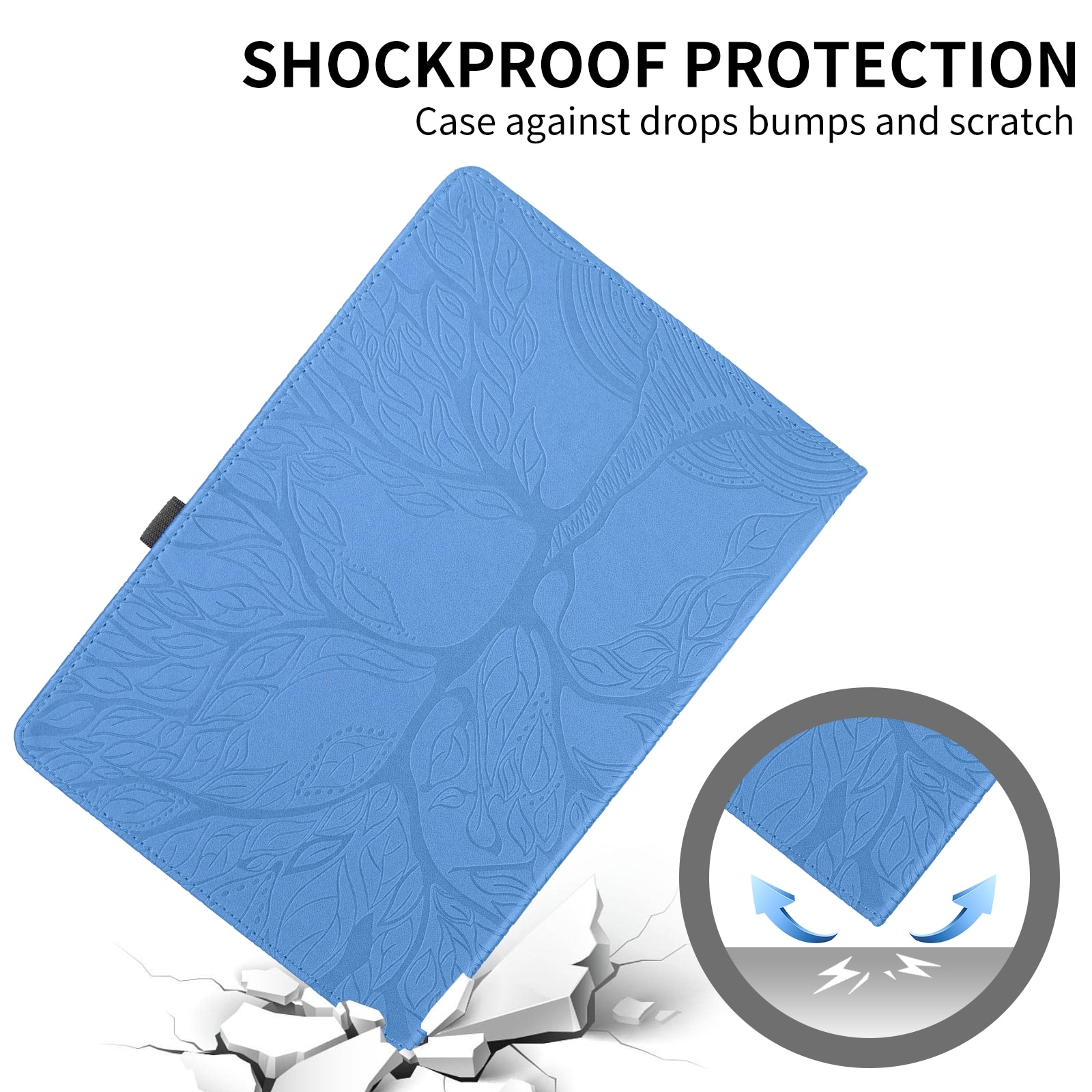 Husa tableta compatibila cu Samsung Galaxy Tab S6 Lite, piele cu design arbore de viataembosat, rotire, albastru