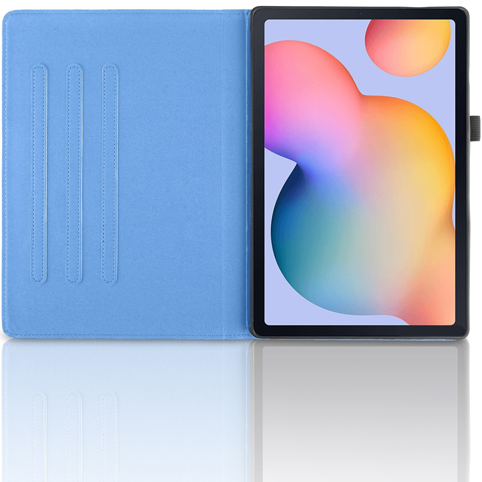 Husa tableta compatibila cu Samsung Galaxy Tab S6 Lite, piele cu design arbore de viataembosat, rotire, albastru