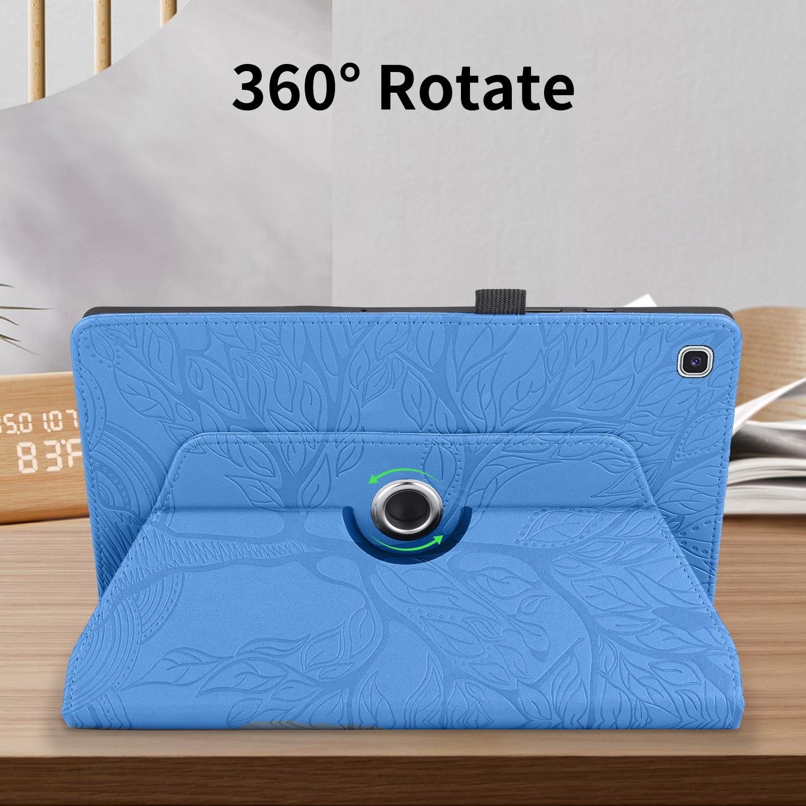 Husa tableta compatibila cu Samsung Galaxy Tab S6 Lite, piele cu design arbore de viataembosat, rotire, albastru
