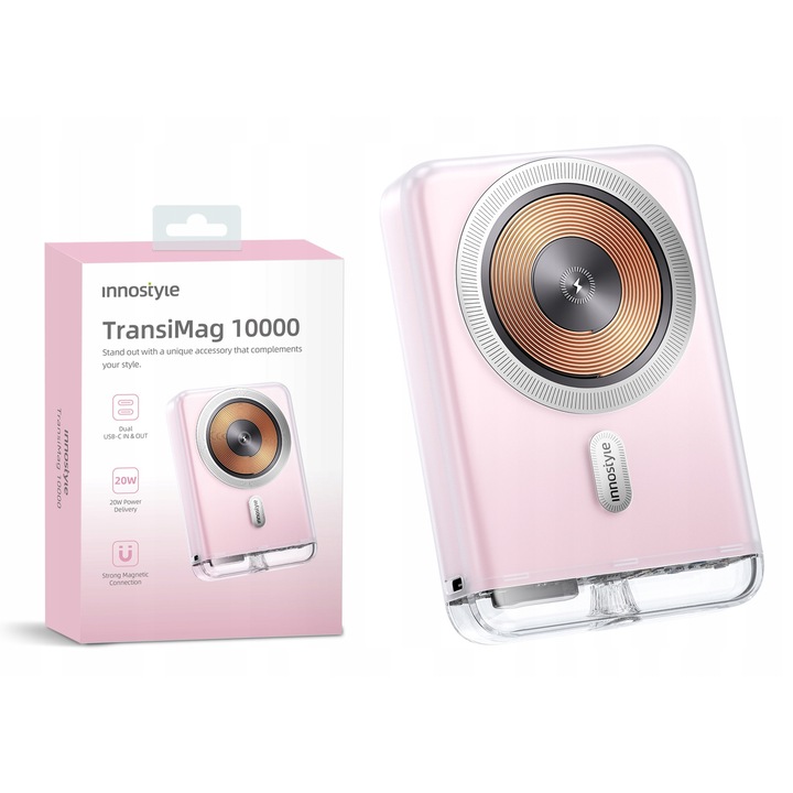 Powerbank Inductie 10000mAh, TransiMag, Rapid, Compatibil MagSafe, Roz