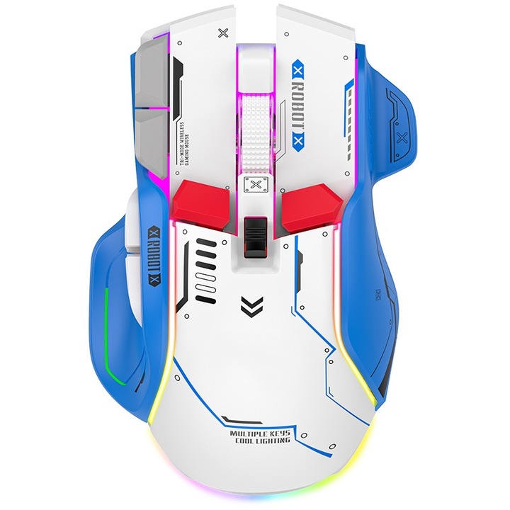 Геймърска мишка, Ергономична, 10 бутона, RGB осветление, 4000 DPI, бяла, 128x89x42 мм