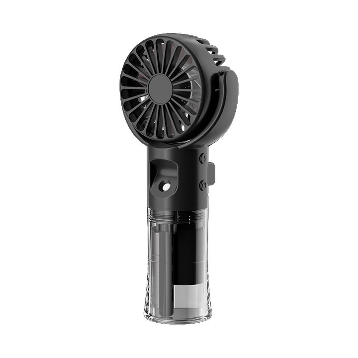 Hordozható mini ventilátor spray-vel, fekete, 40x72x168mm, 1000mAh akkumulátor, 4 sebességfokozat