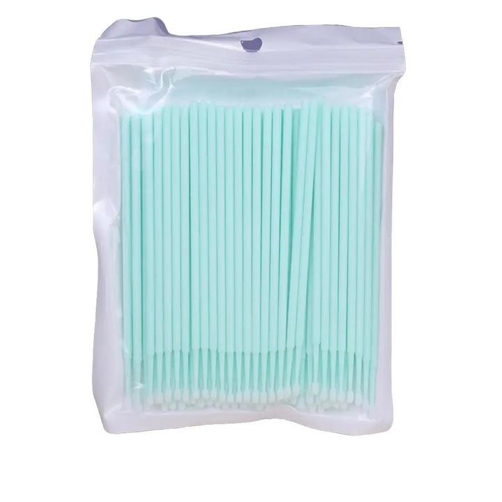 Комплект от 100 микро четки, Почистване на удължени мигли, за еднократна употреба, тюркоаз