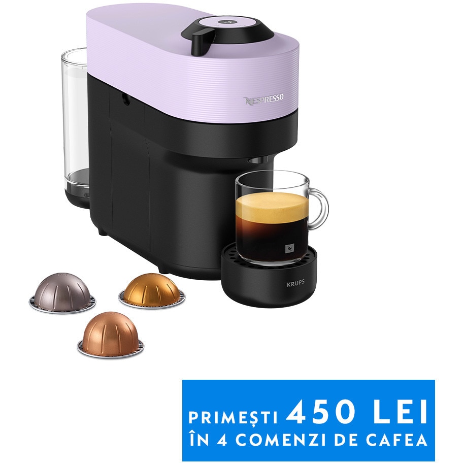 Espressor Nespresso by Krups Vertuo Pop XN9206F0, 1500W, 19 Bar, Centrifusion™, Conectare la telefon, 0.6L, Lilac