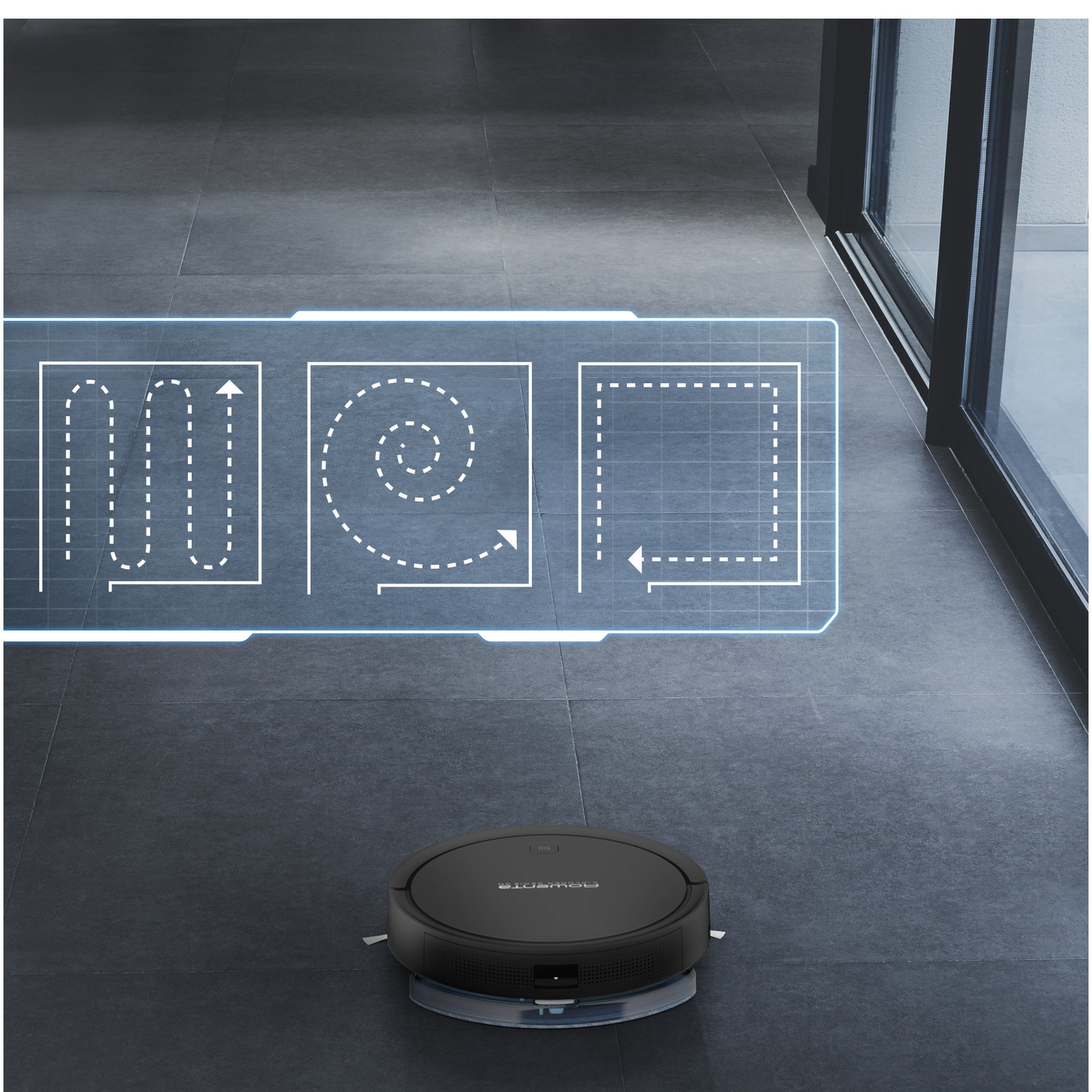 Robot de aspirare Rowenta X-Plorer Serie 50 RR7375WH, aspirator si mop, 120 min, 3 senzori, 14.8V, statie de incarcare, curatare 4 in 1, mop Smart Aqua Power, Wi-Fi, negru