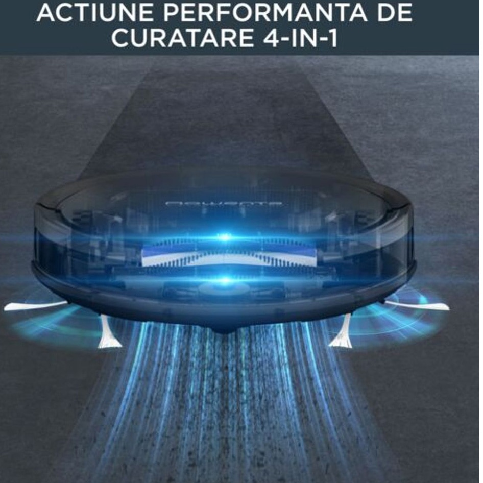 Robot de aspirare Rowenta X-Plorer Serie 50 RR7375WH, aspirator si mop, 120 min, 3 senzori, 14.8V, statie de incarcare, curatare 4 in 1, mop Smart Aqua Power, Wi-Fi, negru