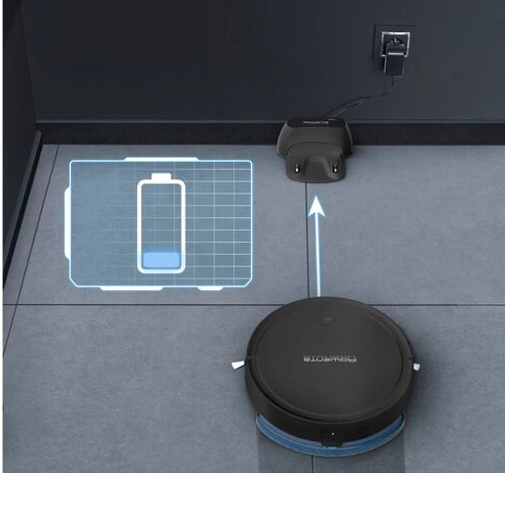 Robot de aspirare Rowenta X-Plorer Serie 50 RR7375WH, aspirator si mop, 120 min, 3 senzori, 14.8V, statie de incarcare, curatare 4 in 1, mop Smart Aqua Power, Wi-Fi, negru