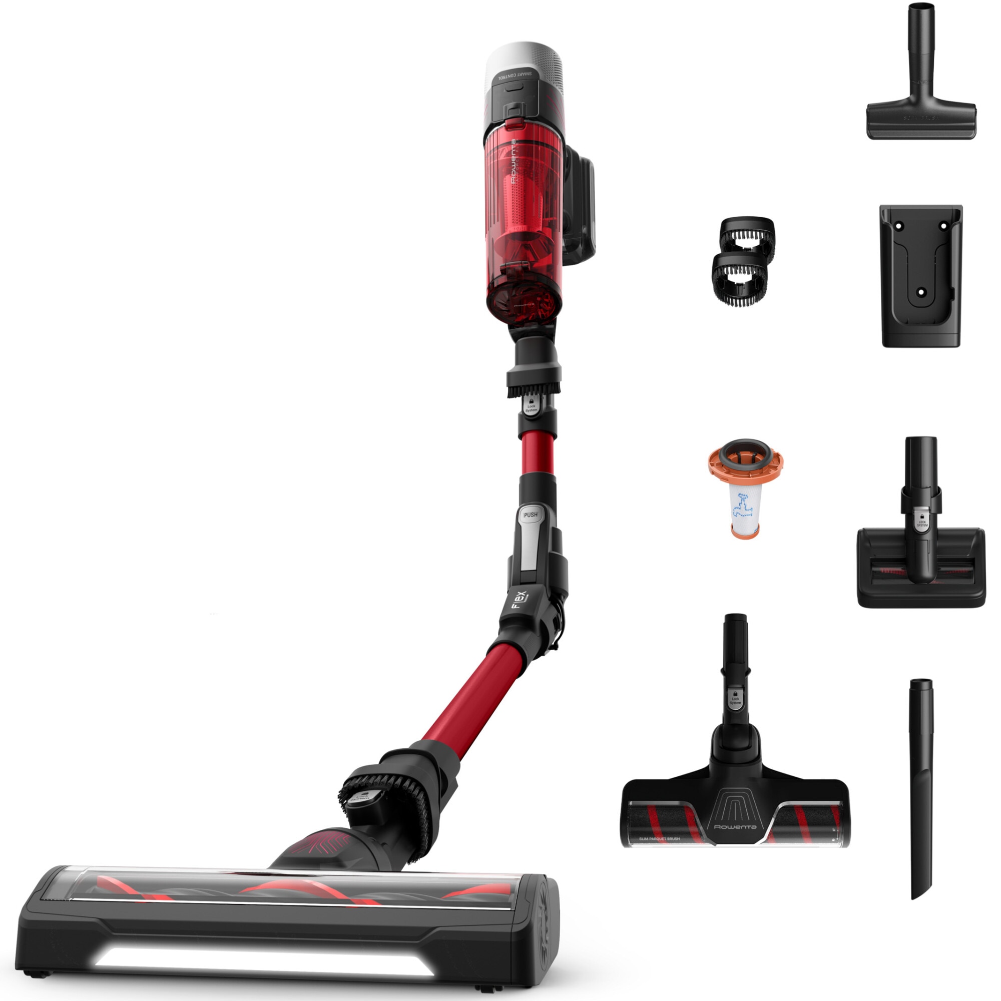 Aspirator vertical fara fir Rowenta X-Force Flex 9.60 Allergy RH2099WO, 250W, 18.5V, autonomie 45 min, filtrare 99.9%, recipient praf 0.44L, tub flexibil, perie covoare si podele d