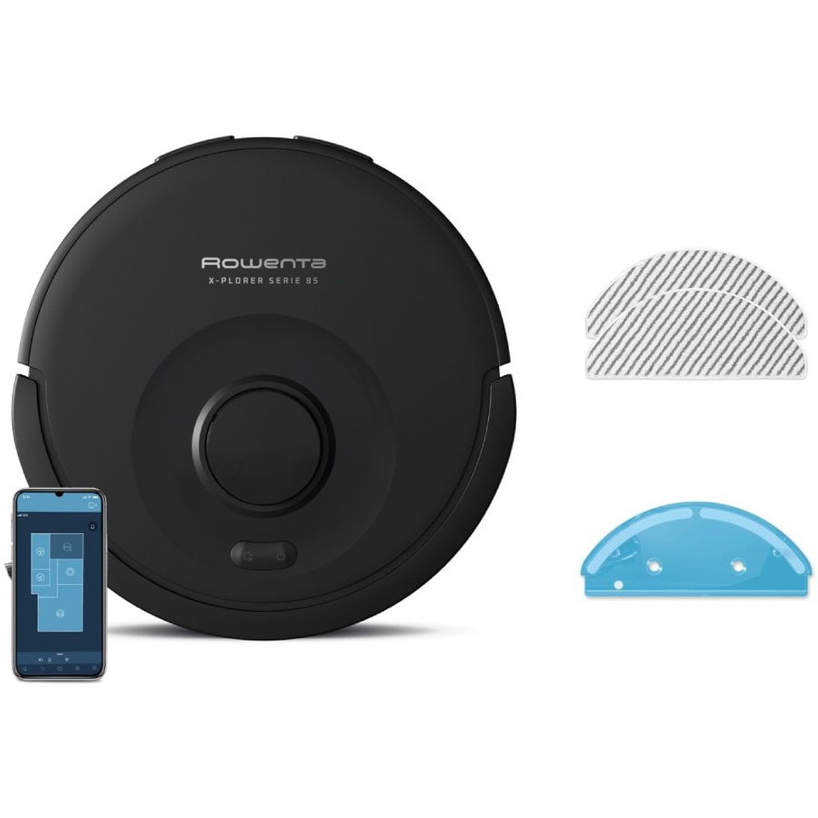 Robot de aspirare Rowenta X-Plorer Serie 85 RR87C5WH, aspirator si mop, putere 6000 Pa, 270 min, 4 trepte de putere, rezervor apa 0.29L, capacitate praf 0.26L, navigare laser 360°,