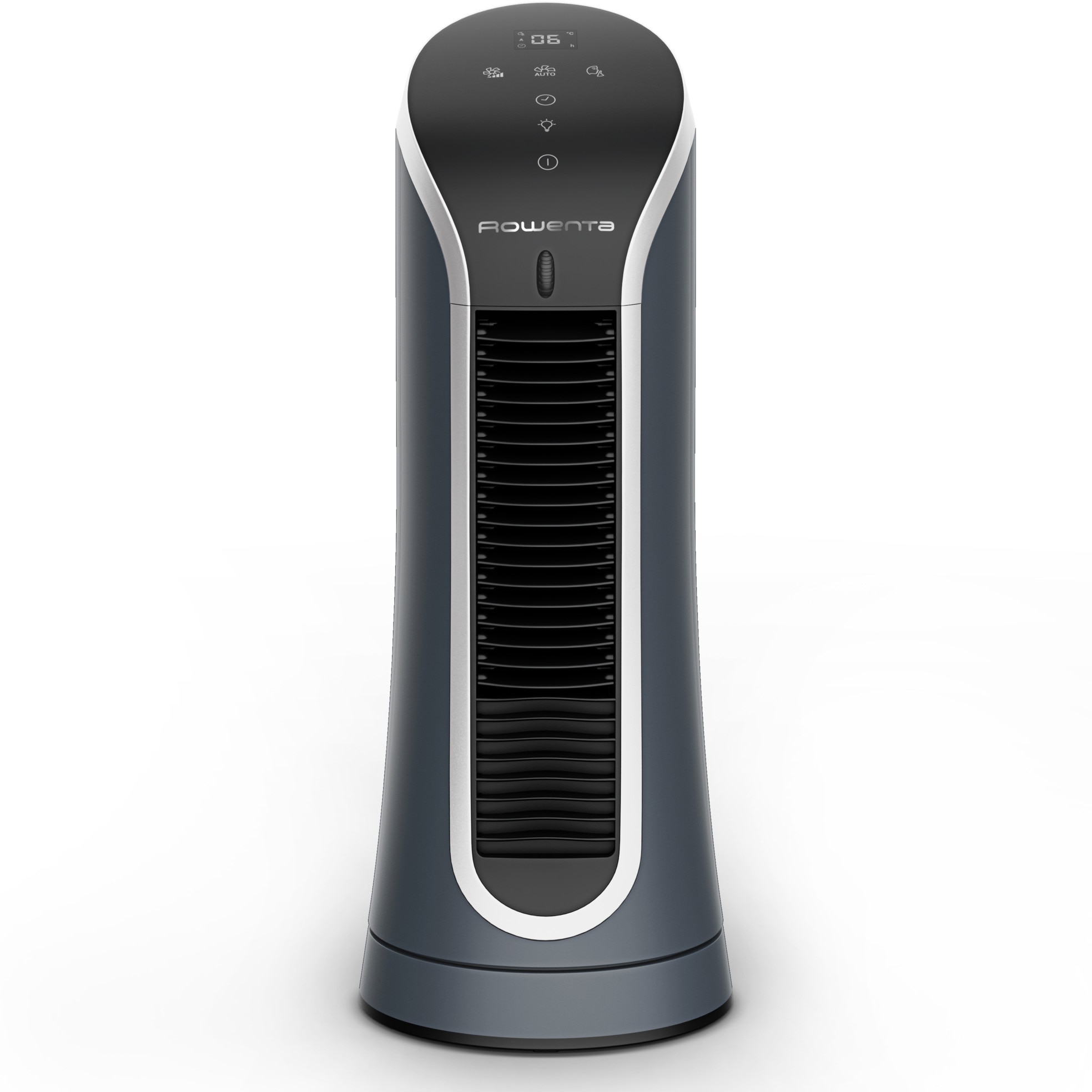 Ventilator mini turn Rowenta Eole Compact VU6220F0, 11W, 6 trepte de viteza, ecran LED, oprire automata, timer 8 ore, design compact, functie de noapte, negru & albastru