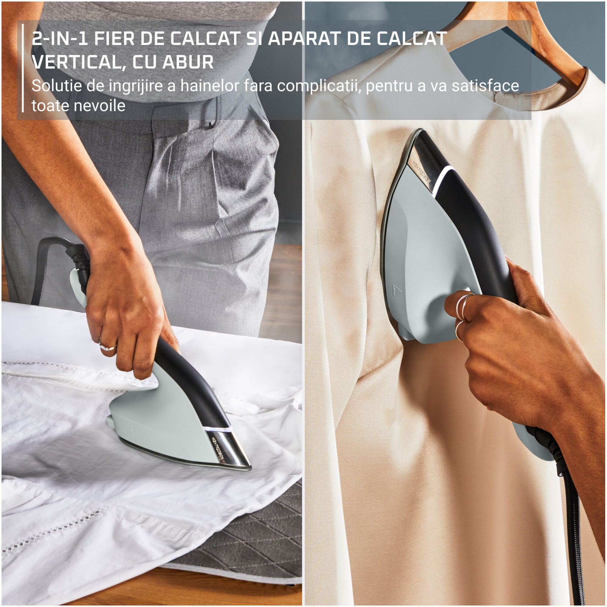 Aparat de calcat vertical cu abur 2 in 1 Tefal Duo Power JF4031E0, 1700W, jet abur 180 g/min, abur variabil 0 - 25 g/min, rezervor apa 400 ml, talpa ceramica, oprire automata, incalzire rapida in 30s, verde & negru
