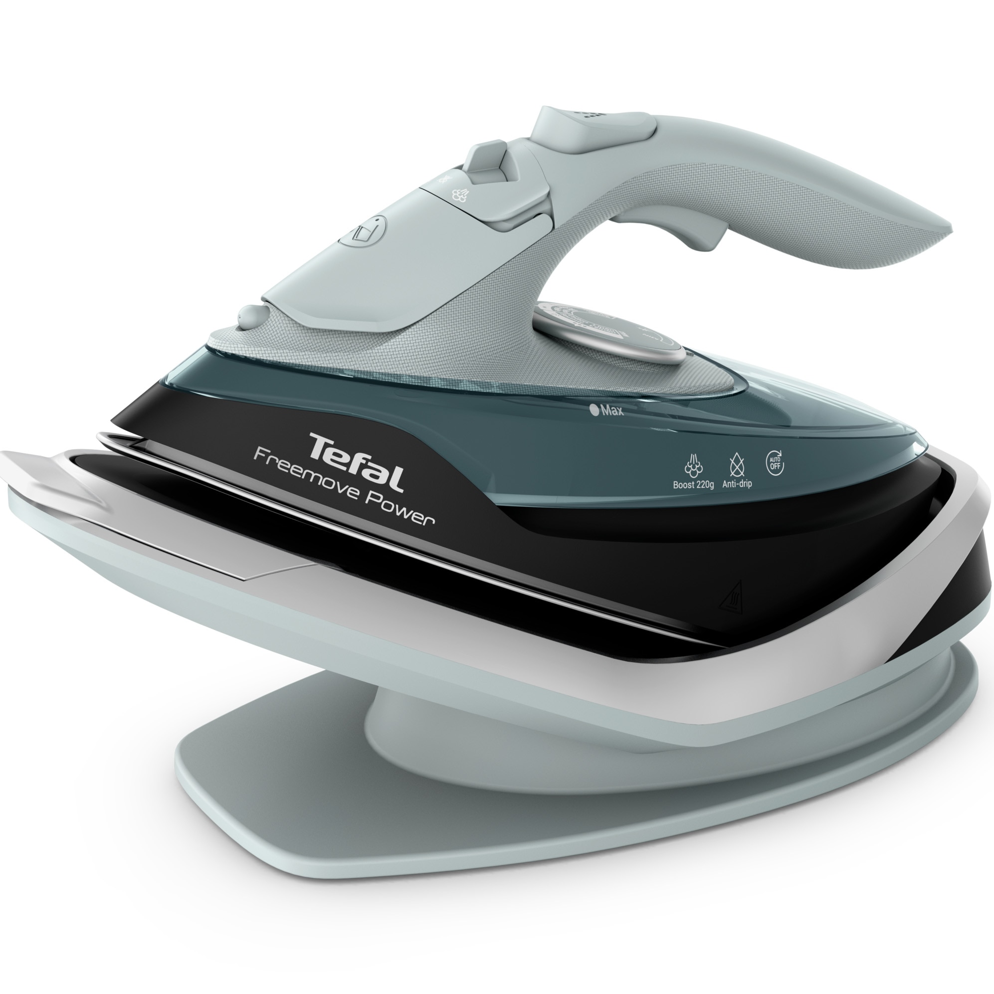 Fier de calcat fara fir Tefal Freemove Power FV6670E0, 2600W, jet abur 220 g/min, abur variabil 0 - 40 g/min, recipient apa 250 ml, sistem anticalcar, talpa ceramica, incalzire rap
