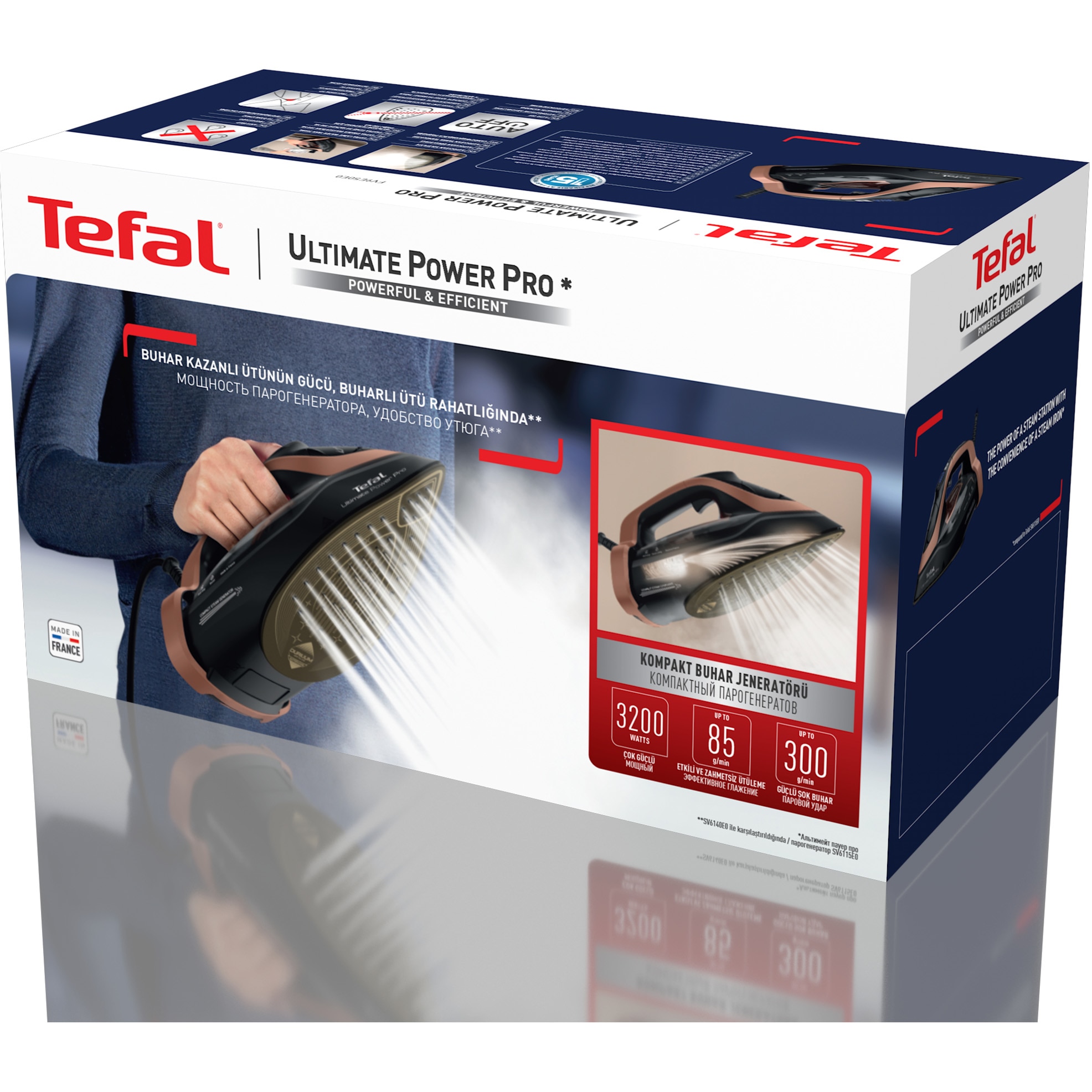 Fier de calcat Tefal Ultimate Power Pro, 3200W, abur constant 85g/min, abur suplimentar 300g/min, capacitate rezervor 350ml