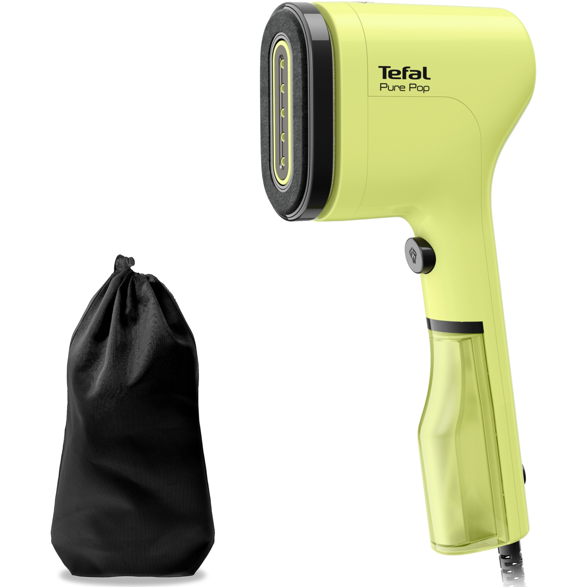 Aparat de calcat vertical cu abur Tefal Pure Pop DT2025E1, 1300W, abur variabil pana la 20g/min, recipient apa 70 ml, incalzire rapida 15 secunde, autonomie 4 min, galben
