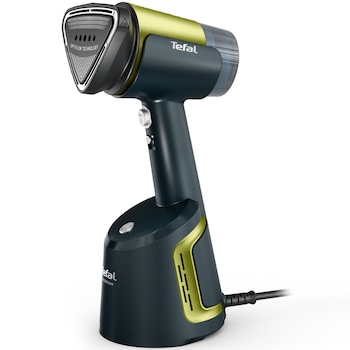 Aparat de calcat vertical cu abur Tefal AeroSteam DT9810F0, 1400W, abur variabil 0 - 20 g/min, 3 niveluri de aspirare, rezervor apa 100 ml, talpa monotemp, autonomie 6 minute, albastru & gri