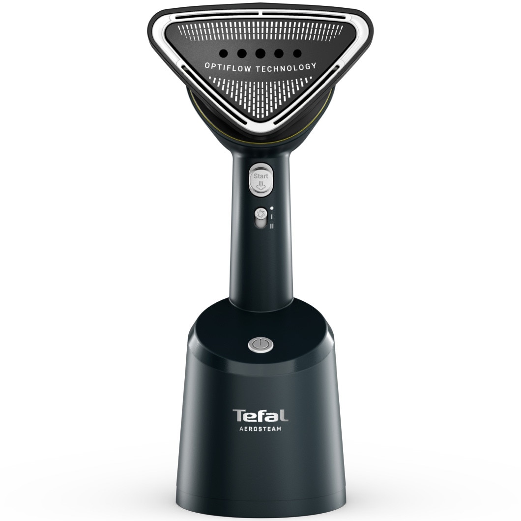 Aparat de calcat vertical cu abur Tefal AeroSteam DT9810F0, 1400W, abur variabil 0 - 20 g/min, 3 niveluri de aspirare, rezervor apa 100 ml, talpa monotemp, autonomie 6 minute, albastru & gri