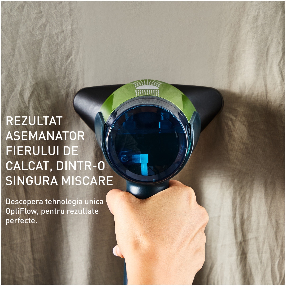 Aparat de calcat vertical cu abur Tefal AeroSteam DT9810F0, 1400W, abur variabil 0 - 20 g/min, 3 niveluri de aspirare, rezervor apa 100 ml, talpa monotemp, autonomie 6 minute, albastru & gri
