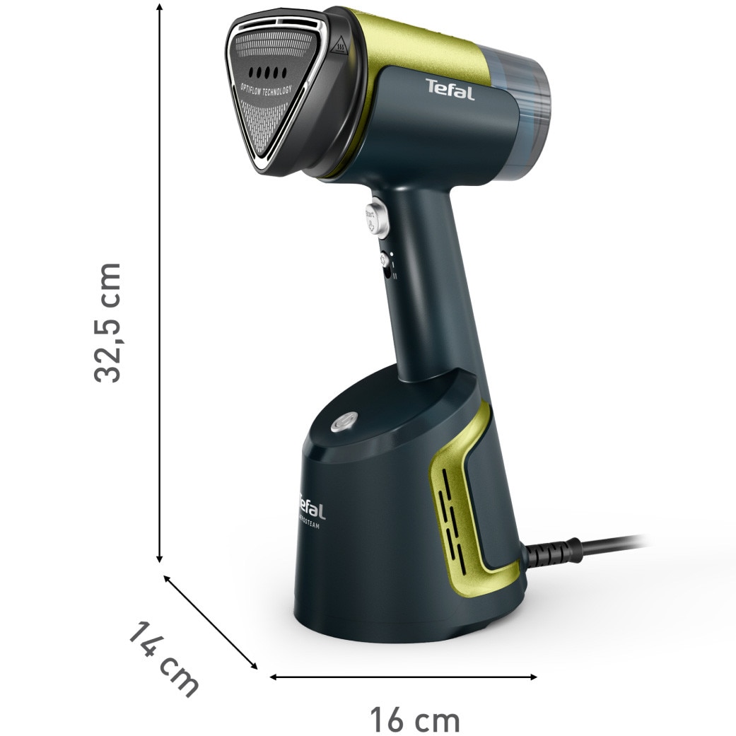 Aparat de calcat vertical cu abur Tefal AeroSteam DT9810F0, 1400W, abur variabil 0 - 20 g/min, 3 niveluri de aspirare, rezervor apa 100 ml, talpa monotemp, autonomie 6 minute, albastru & gri
