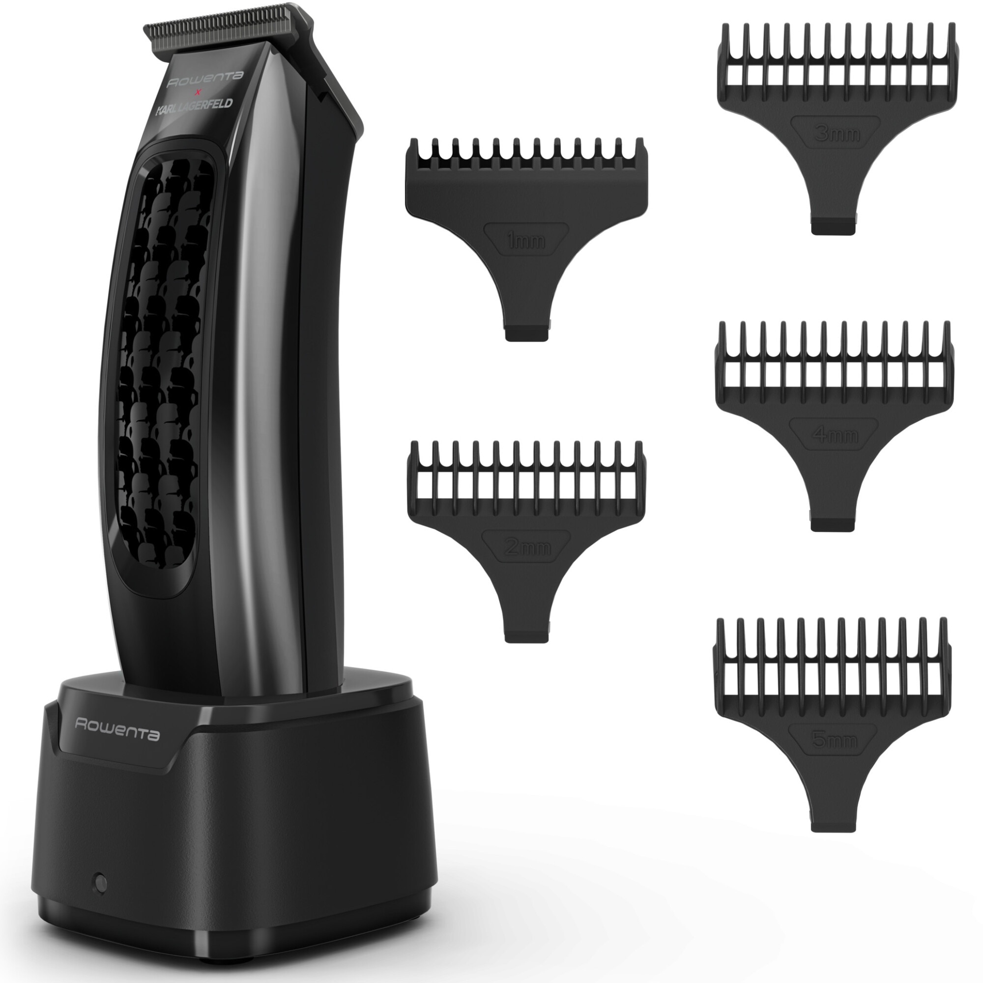 Aparat de tuns Rowenta x Karl Lagerfeld Barber Experience TN185LE0, 6500 rpm, autonomie 90 min, 5 piepteni ficsi de la 1 - 5 mm, lame inox, baza de incarcare, indicator LED, incarc