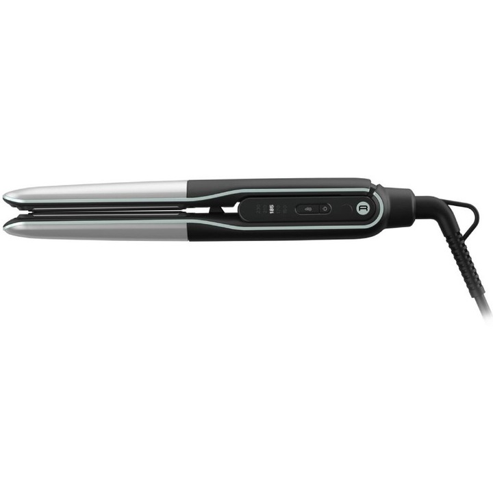 Преса за коса Rowenta Thermostyle SF7120E0 2 в 1, 6 температурни настройки 150 - 230°C, плочи с титаниево покритие, йонен генератор, стилизиране 2 в 1, бързо нагряване за 30 секунди, въртящ се на 360° кабел, черно и сиво