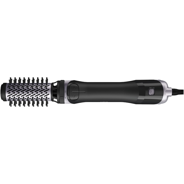 Въртяща се четка с горещ въздух Rowenta Brush Activ UB9534F0, 1000W, 2 степени на скорост/температура, 2 въртящи се четки 40/50мм, 1 четка 30 мм, 1 четка тип гребло, Включен калъф, Функция студен въздух, Йонизатор, Керамично покритие, Черен/Сребрист