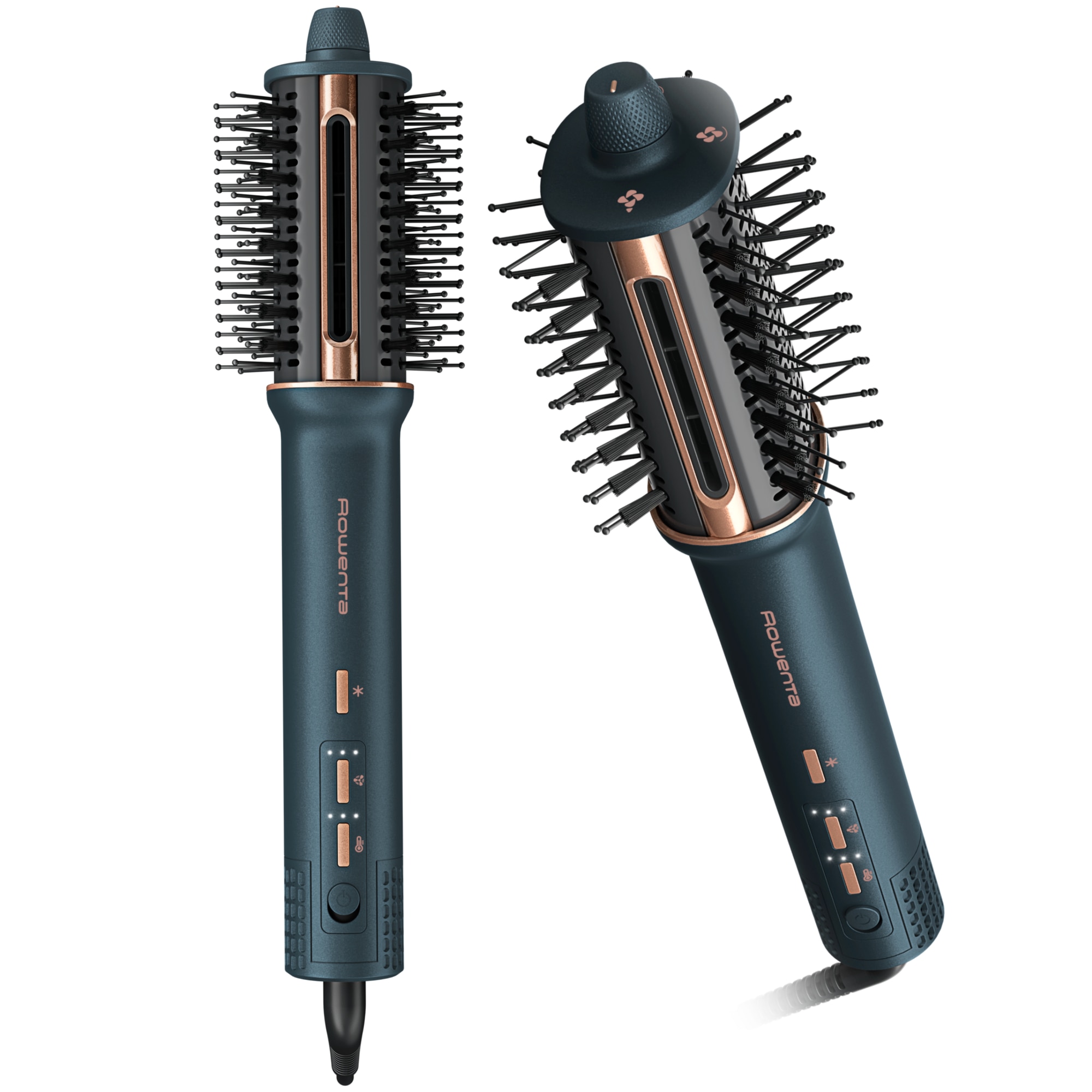 Perie cu aer cald 3 in 1 Rowenta Air Brush 3D UB9720E0, 1100W, non-rotativa, 3 trepte de viteza - temperatura, generator de ioni, functie jet de aer rece, varf rece, verde & bronz