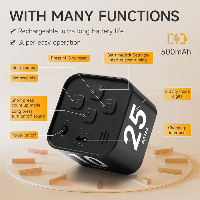 Ceas Timer Ceas de bucatarie, Timer Cub Vizual, Negru, 5x5x3.8cm - eMAG.ro