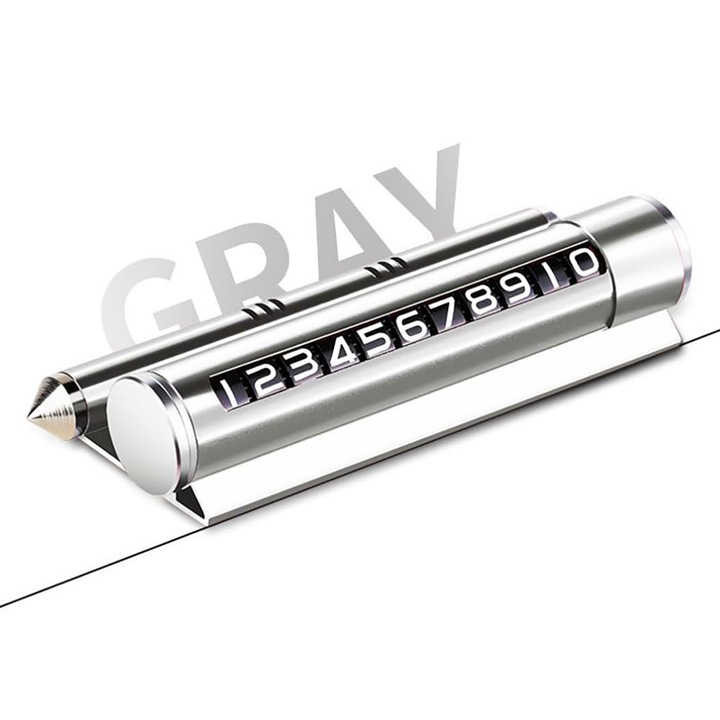 Suport Numar de Telefon cu Odorizant, OPTIM SOLUTION, pentru Parcare, Numar Ajustabil, Suport Telefon, Cifre Rotative, Parfum Ambiental, Betisoare Parfumate, Permite Camuflarea Numarului, Montare Sigura, Varf Ascutit, Gri